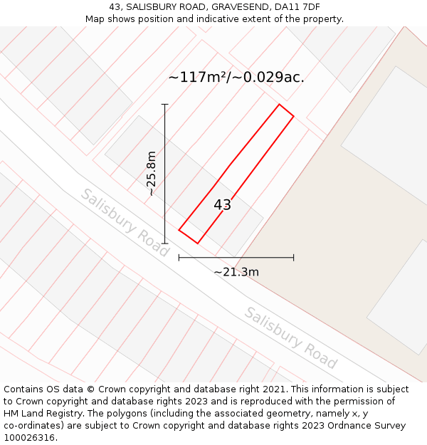43, SALISBURY ROAD, GRAVESEND, DA11 7DF: Plot and title map