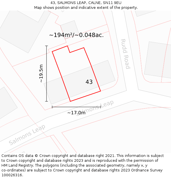43, SALMONS LEAP, CALNE, SN11 9EU: Plot and title map
