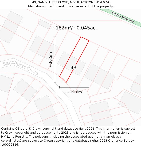 43, SANDHURST CLOSE, NORTHAMPTON, NN4 0DA: Plot and title map