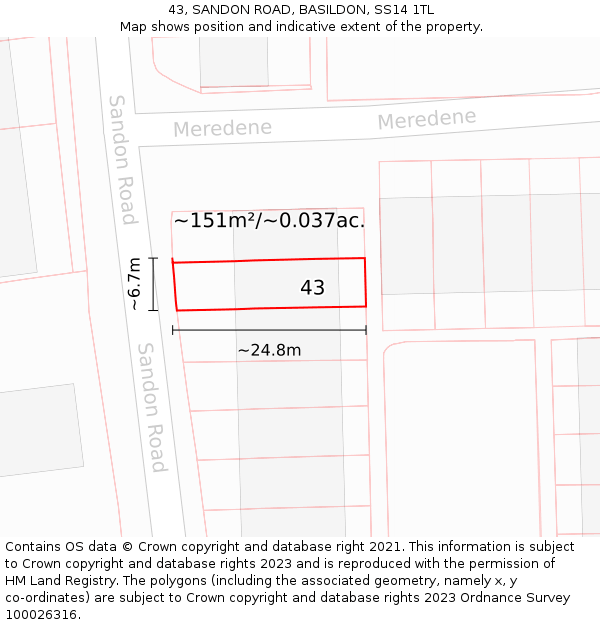 43, SANDON ROAD, BASILDON, SS14 1TL: Plot and title map