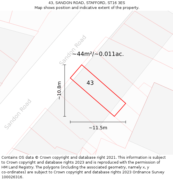 43, SANDON ROAD, STAFFORD, ST16 3ES: Plot and title map