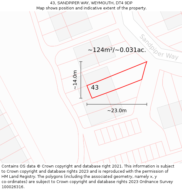 43, SANDPIPER WAY, WEYMOUTH, DT4 9DP: Plot and title map
