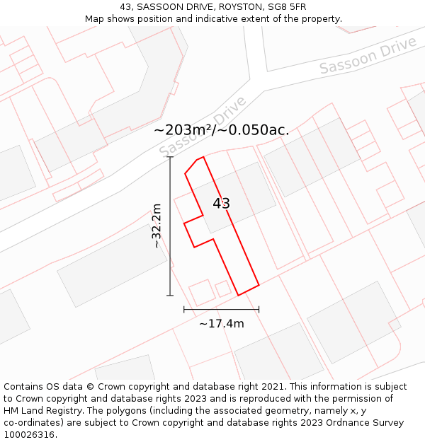 43, SASSOON DRIVE, ROYSTON, SG8 5FR: Plot and title map