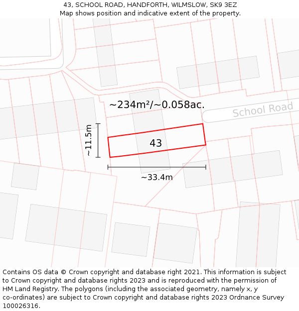 43, SCHOOL ROAD, HANDFORTH, WILMSLOW, SK9 3EZ: Plot and title map