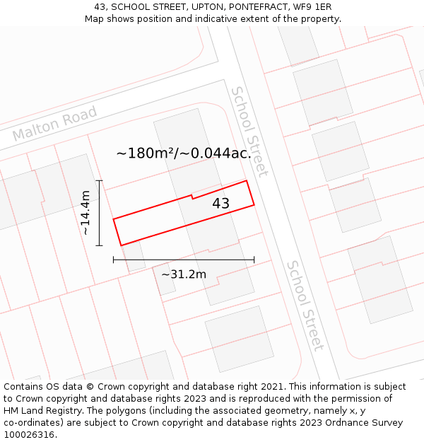 43, SCHOOL STREET, UPTON, PONTEFRACT, WF9 1ER: Plot and title map