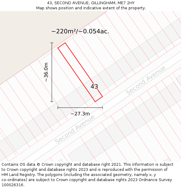 43, SECOND AVENUE, GILLINGHAM, ME7 2HY: Plot and title map
