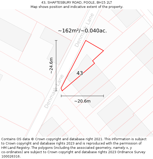 43, SHAFTESBURY ROAD, POOLE, BH15 2LT: Plot and title map