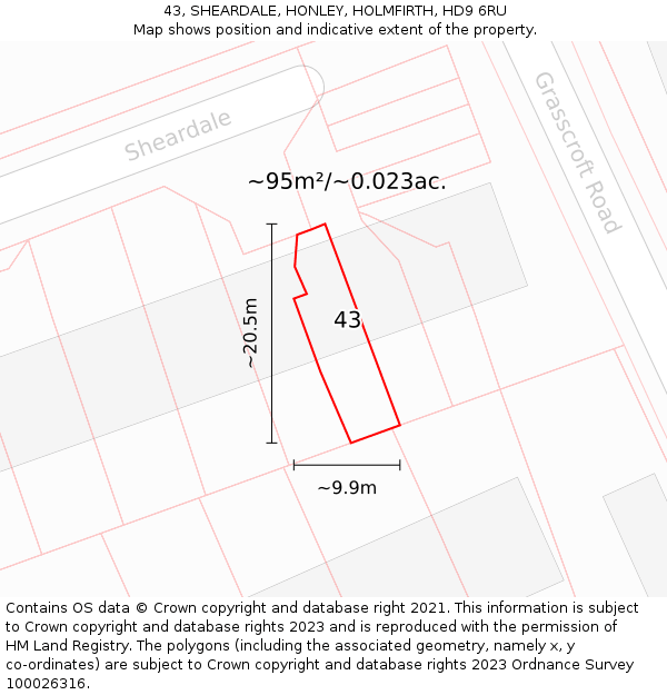 43, SHEARDALE, HONLEY, HOLMFIRTH, HD9 6RU: Plot and title map