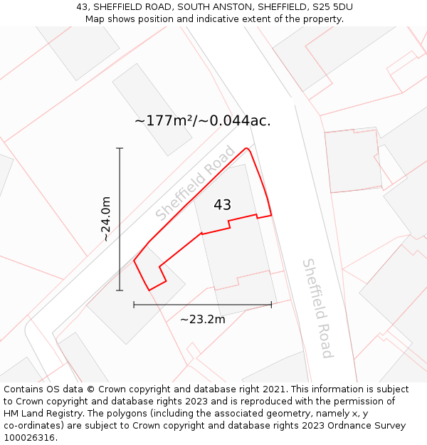 43, SHEFFIELD ROAD, SOUTH ANSTON, SHEFFIELD, S25 5DU: Plot and title map
