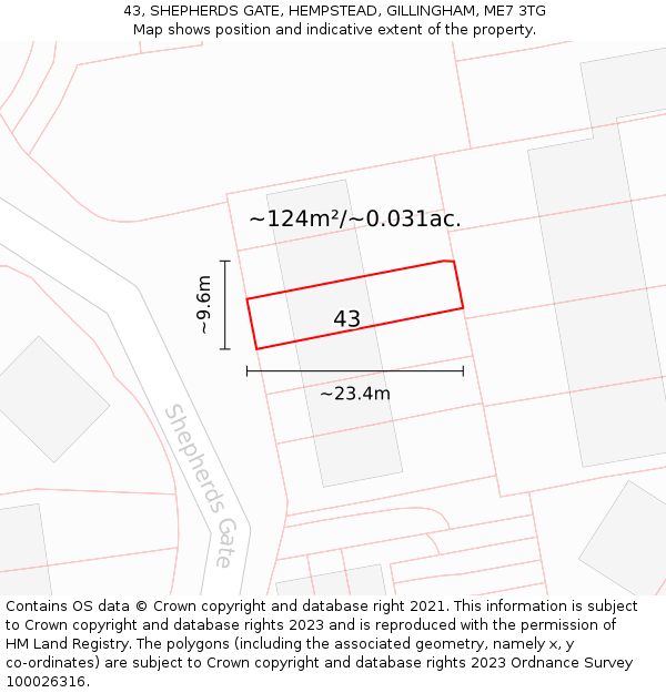 43, SHEPHERDS GATE, HEMPSTEAD, GILLINGHAM, ME7 3TG: Plot and title map