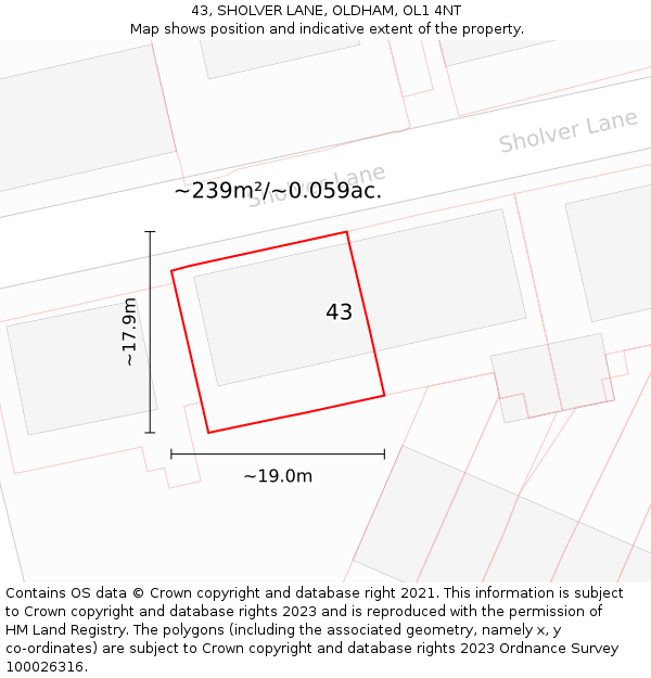 43, SHOLVER LANE, OLDHAM, OL1 4NT: Plot and title map