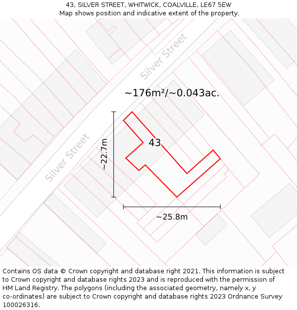43, SILVER STREET, WHITWICK, COALVILLE, LE67 5EW: Plot and title map