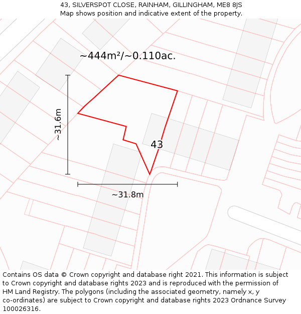 43, SILVERSPOT CLOSE, RAINHAM, GILLINGHAM, ME8 8JS: Plot and title map