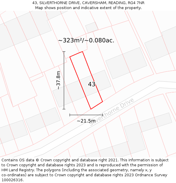 43, SILVERTHORNE DRIVE, CAVERSHAM, READING, RG4 7NR: Plot and title map