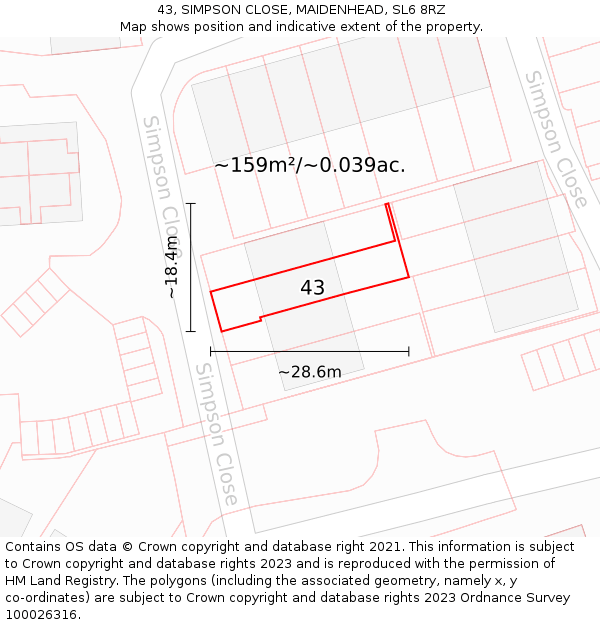 43, SIMPSON CLOSE, MAIDENHEAD, SL6 8RZ: Plot and title map
