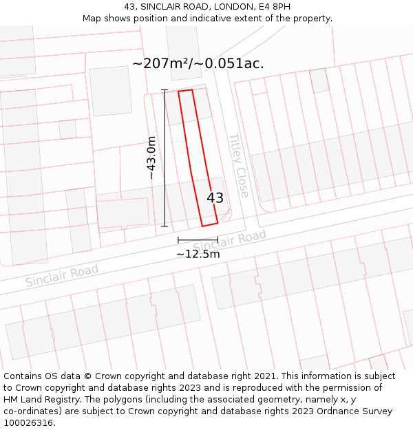 43, SINCLAIR ROAD, LONDON, E4 8PH: Plot and title map