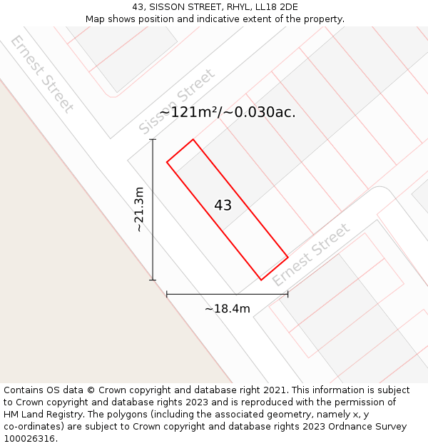 43, SISSON STREET, RHYL, LL18 2DE: Plot and title map