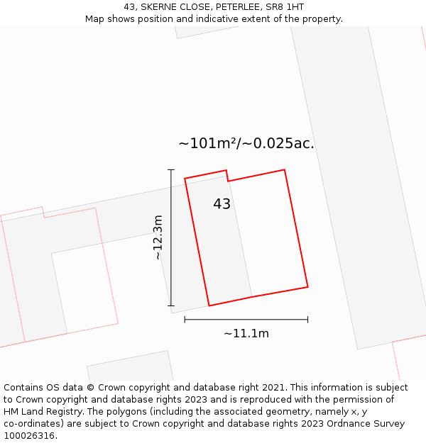 43, SKERNE CLOSE, PETERLEE, SR8 1HT: Plot and title map