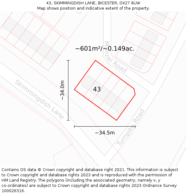 43, SKIMMINGDISH LANE, BICESTER, OX27 8UW: Plot and title map
