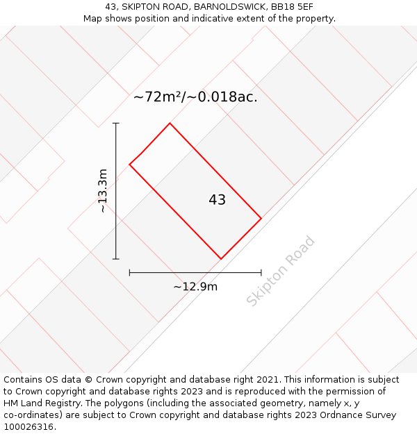 43, SKIPTON ROAD, BARNOLDSWICK, BB18 5EF: Plot and title map