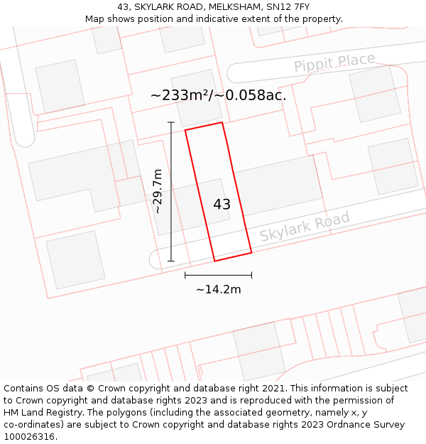43, SKYLARK ROAD, MELKSHAM, SN12 7FY: Plot and title map