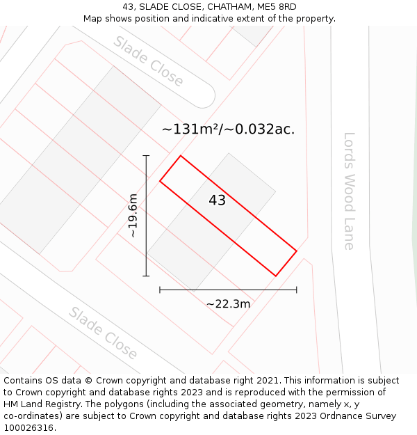 43, SLADE CLOSE, CHATHAM, ME5 8RD: Plot and title map