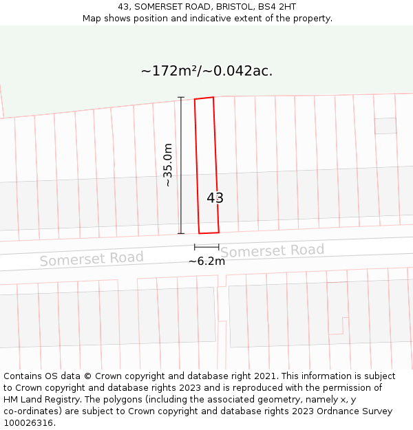 43, SOMERSET ROAD, BRISTOL, BS4 2HT: Plot and title map