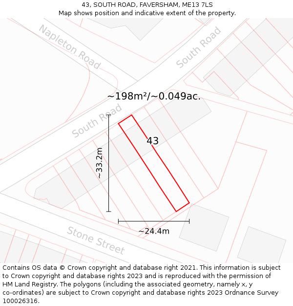 43, SOUTH ROAD, FAVERSHAM, ME13 7LS: Plot and title map