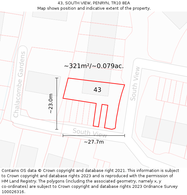 43, SOUTH VIEW, PENRYN, TR10 8EA: Plot and title map
