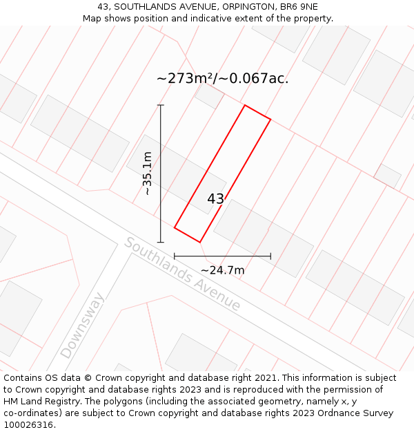 43, SOUTHLANDS AVENUE, ORPINGTON, BR6 9NE: Plot and title map