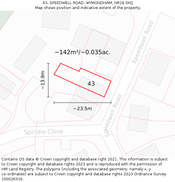 43, SPEEDWELL ROAD, WYMONDHAM, NR18 0XQ: Plot and title map