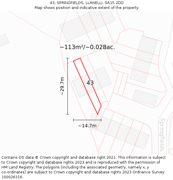 43, SPRINGFIELDS, LLANELLI, SA15 2DD: Plot and title map