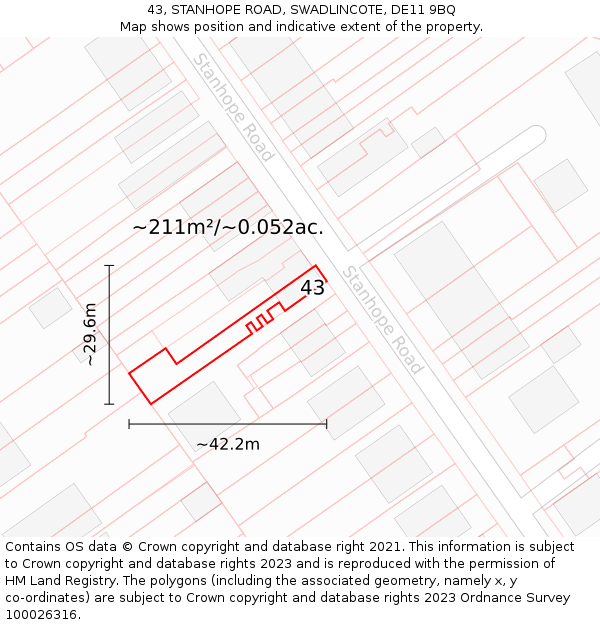 43, STANHOPE ROAD, SWADLINCOTE, DE11 9BQ: Plot and title map