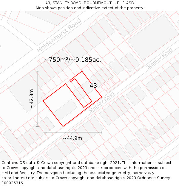 43, STANLEY ROAD, BOURNEMOUTH, BH1 4SD: Plot and title map