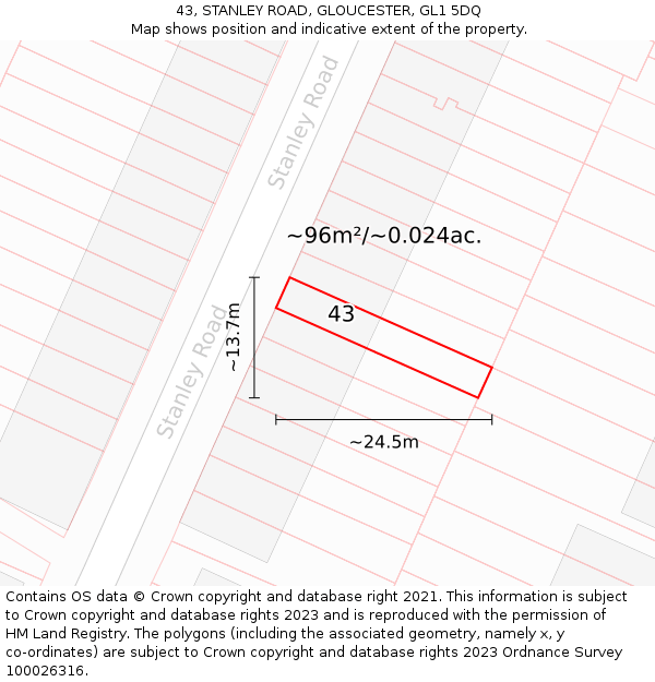 43, STANLEY ROAD, GLOUCESTER, GL1 5DQ: Plot and title map