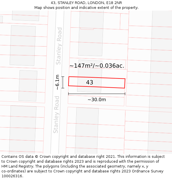 43, STANLEY ROAD, LONDON, E18 2NR: Plot and title map
