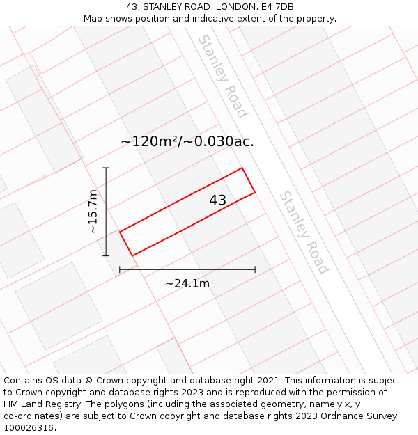 43, STANLEY ROAD, LONDON, E4 7DB: Plot and title map