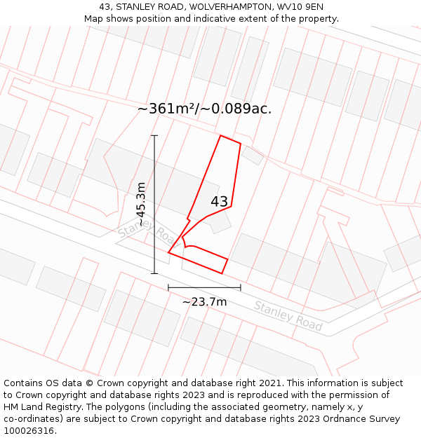 43, STANLEY ROAD, WOLVERHAMPTON, WV10 9EN: Plot and title map