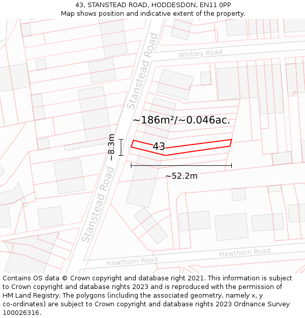 43, STANSTEAD ROAD, HODDESDON, EN11 0PP: Plot and title map