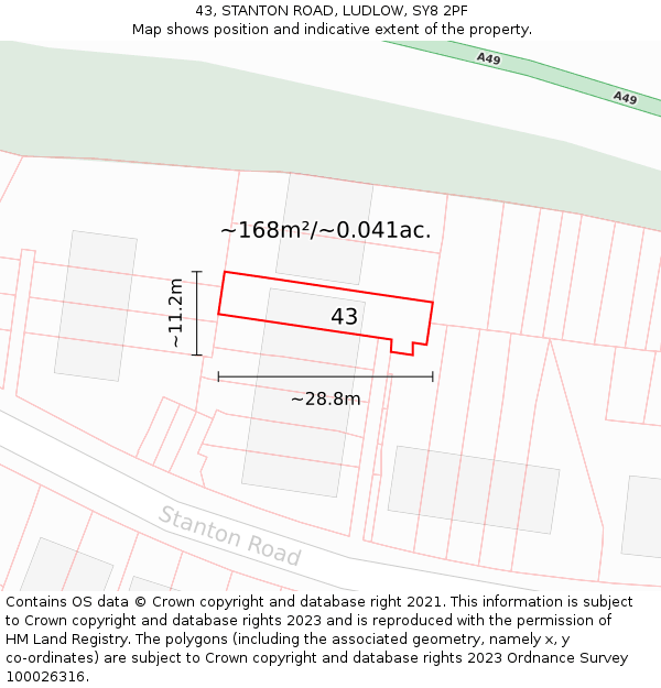 43, STANTON ROAD, LUDLOW, SY8 2PF: Plot and title map