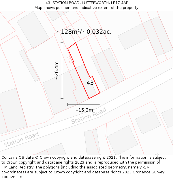 43, STATION ROAD, LUTTERWORTH, LE17 4AP: Plot and title map