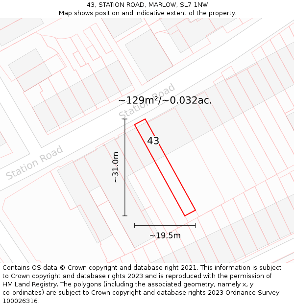 43, STATION ROAD, MARLOW, SL7 1NW: Plot and title map