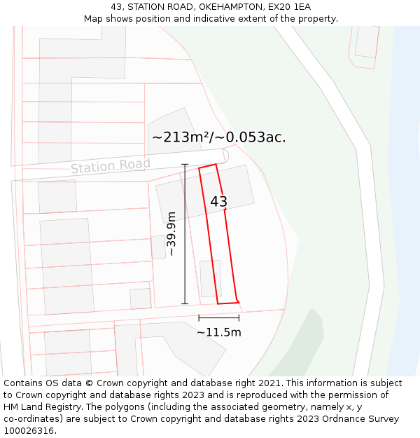 43, STATION ROAD, OKEHAMPTON, EX20 1EA: Plot and title map