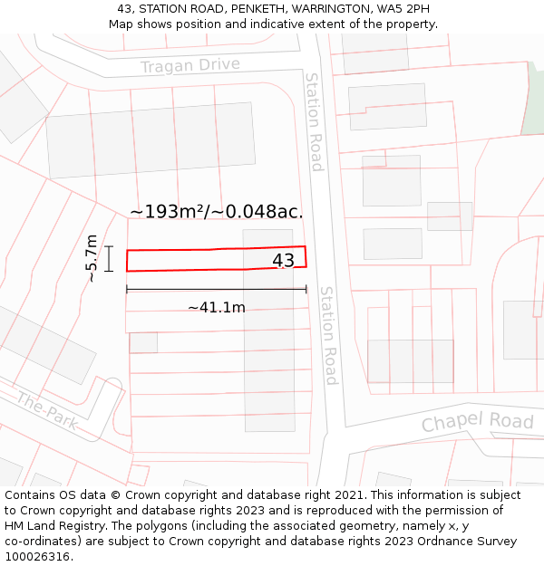 43, STATION ROAD, PENKETH, WARRINGTON, WA5 2PH: Plot and title map