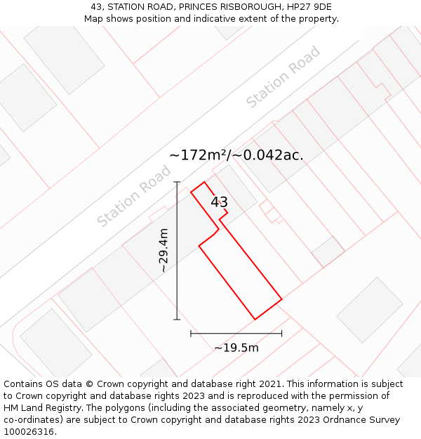 43, STATION ROAD, PRINCES RISBOROUGH, HP27 9DE: Plot and title map