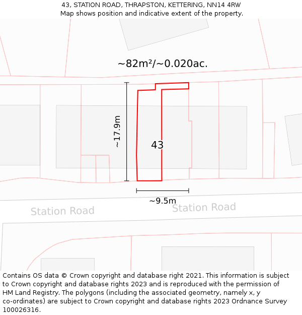 43, STATION ROAD, THRAPSTON, KETTERING, NN14 4RW: Plot and title map
