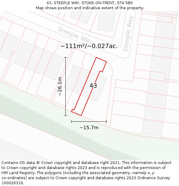 43, STEEPLE WAY, STOKE-ON-TRENT, ST4 5BX: Plot and title map