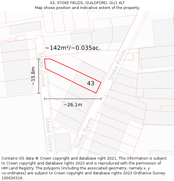 43, STOKE FIELDS, GUILDFORD, GU1 4LT: Plot and title map