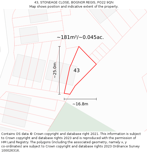 43, STONEAGE CLOSE, BOGNOR REGIS, PO22 9QN: Plot and title map