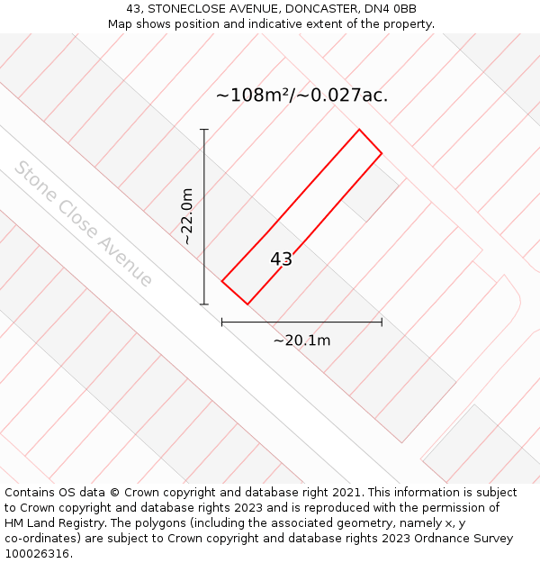 43, STONECLOSE AVENUE, DONCASTER, DN4 0BB: Plot and title map